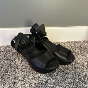 Kork-Ease Leather Ankle Strap Platform Black